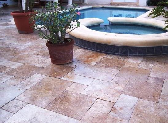 Travertine Stone Pavers - Walnut Blend - in this pool surround.