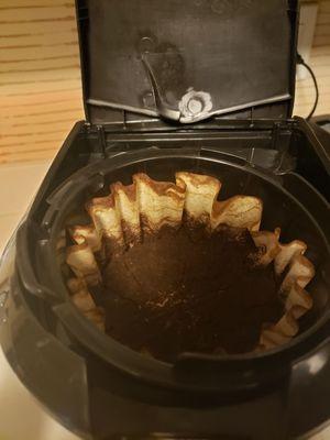 old coffee grounds left in coffee pot growing mold..