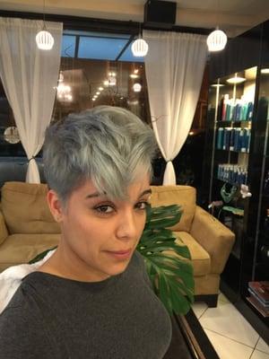 This was my beautiful model in a hair color class I did. She wanted her hair grey