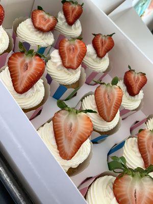 Tres leches cupcakes with homemade whipped cream and fresh berries