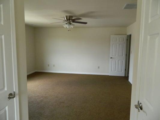 Redone sheetrock, carpet, entry door, fan, and paint