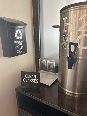 Recycle your coffee bags & reusable water glasses