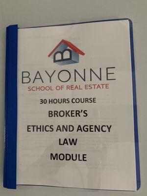 30 hours course  BROKER'S ETHICS AND AGENCY LAW