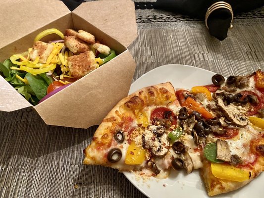 Supreme pizza and garden salad