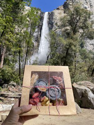 The charcuterie board I purchased at the base of Bridal Veil Falls in Yosemite National Park