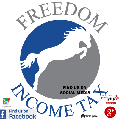 FREEDOM INCOME TAX IS ON SOCIAL MEDIA. DON'T FORGET TO LOOK FOR US AND TAKE ADVANTAGE OF ALL OUR  FREE INFORMATION WE GOT AND PROMOTIONS.