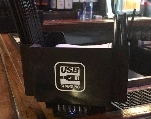 What a great idea .......check out the USB chargers in the "napkin holders" on the bar