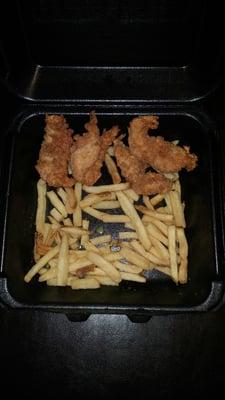 The "crumby" fries that came out with both meals, and the meal that was never touched.