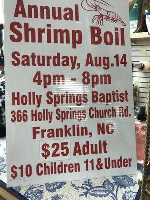 Upcoming Shrimp Boil 8/14/21