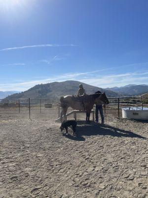 Getting up onto a horse.