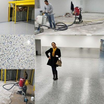 Indoor office and work space Epoxy Flake flooring. Seamless Hermetic Flooring All Star Finishes.