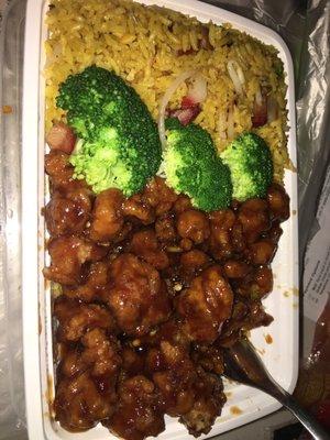 General Tso with pork fried rice! Really good!