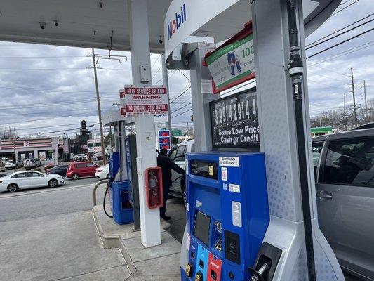 Mobil station on the SE corner of Marcus/Denton Ave and Hillside Ave in NHP. $3.99/gal.