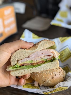 Turkey Avocado (minus bacon) on an everything bagel! IG - @bilalandjesseatfood