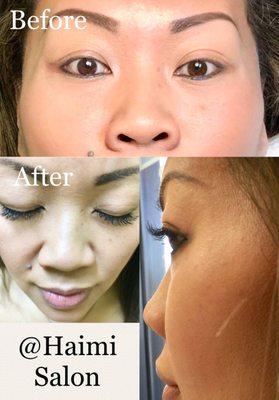 Client got Mink eyelash extensions by Haimi Tran. This is her before & after pictures. La cliente obtuvo extensiones de pestañas Mink