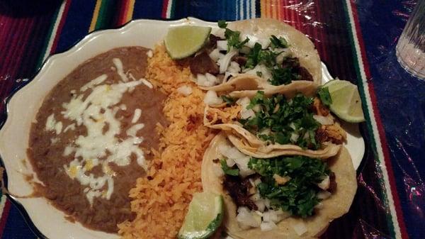 3 tacos! Lengua, Barbacoa and Pollo loco