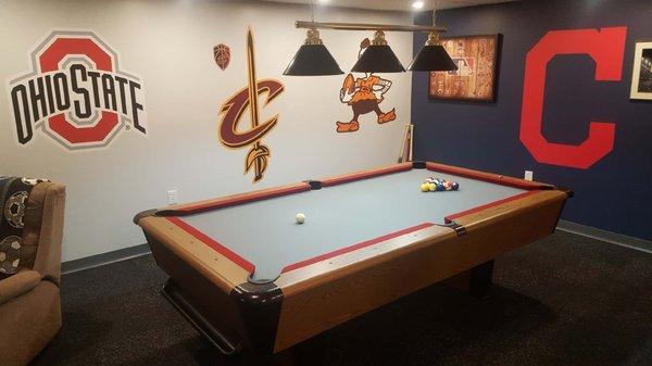 Refelted Pool Table in The Ohio State University Colors