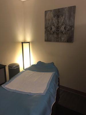 Relaxing, waxing table area provides peaceful thoughts before services.