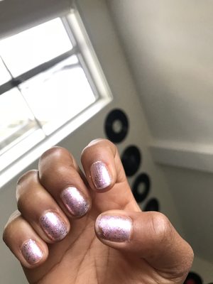 This is what my finished "fresh" nail job turned out to be. They put zero love into our nails. Highly recommend going up the street.