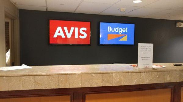 Avis and Budget in the lobby of the Sheraton Hotel, Raleigh NC