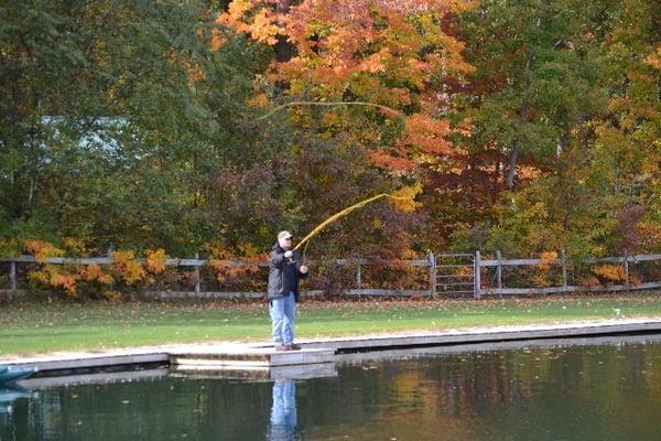 Practice casting pond stocked with fish