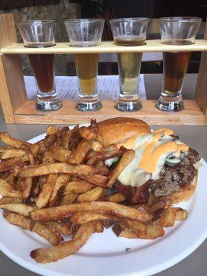 Wise guy burger fresh cut fries with a flight