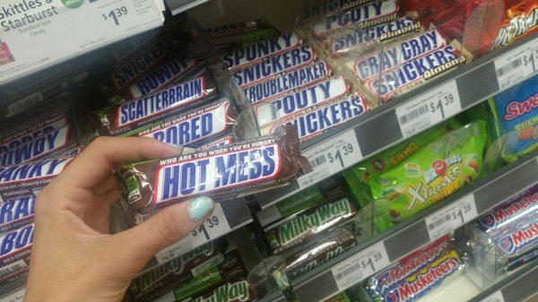 Funny Labels on the Snickers bars here.. I'm a total 'Hot Mess' lol