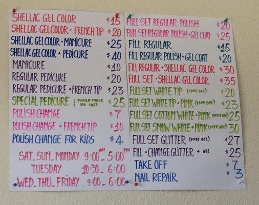 Freshly made price list 9-15-16