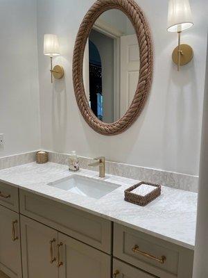 Light Cambria vanity top.