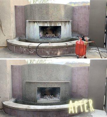 Before and after glass tile clean fire place.