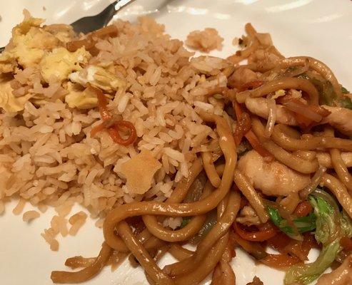 Chicken Lo Mein with fried rice.