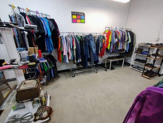 Here's our men's clothing & shoes area!