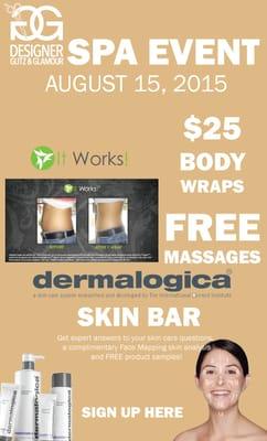 Designer Glitz and Glamour Spa and Salon, Spa Event It Works Body Wraps & Dermalogica Skin Bar Event