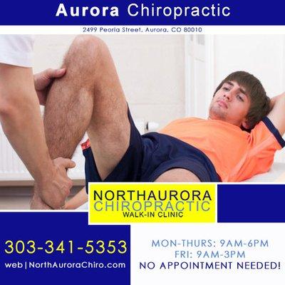 Aurora, CO chiropractic by North Aurora Chiropractic, a walk-in clinic. Located at: 2499 Peoria Street, Aurora, CO 80010