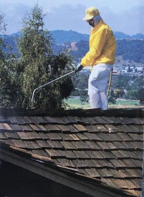 This roof was sprayed with Chevron Cedar shake and Shingle oil to protect against sunlight and weather, adding moisture prote...