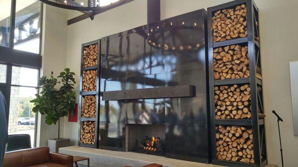 Wood burning fireplace in the lobby