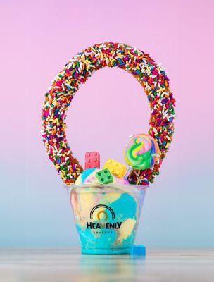 Candy Lego sundae with Rainbow Sprinkles churro