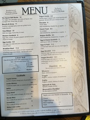 Breakfast menu front page