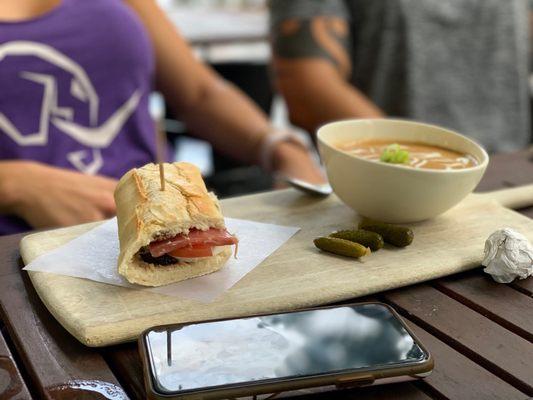 Prosciutto sandwich & cream of mushroom soup