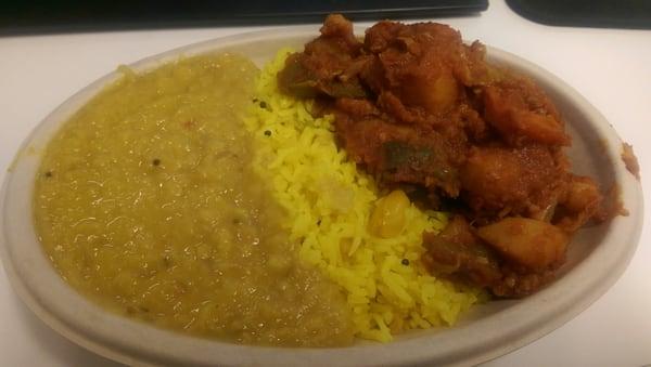 11/18/2015 - South Indian Tali - Vegetable Vindaloo, Lemon Rice, and Dal Tadka