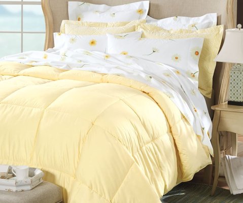 Handcrafted Colored Sateen Down Comforter & Daisies Percale Sheeting