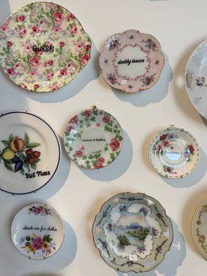 Upcycled vintage plates with sassy sayings from The Porcelain Pigeon