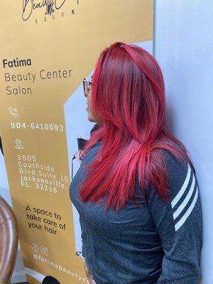 See her Amazing Job  decided to go from blonde highlights to Red