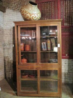 c1900 English glass cabinet teakwood Mercantile sliding door