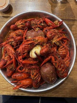 This is the one pound of crawfish with potatoes and egg. Yum!