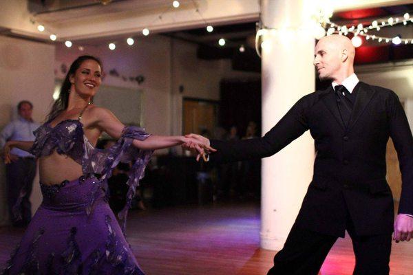 Brook Metcalfe, owner of ballroom dancesport inc, with his dance partner Stephanie.