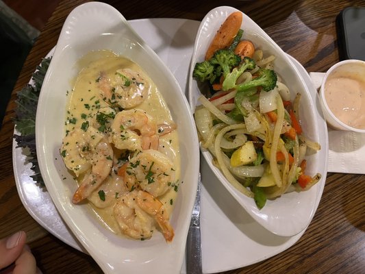 Shrimp Scampi and sautéed vegetables