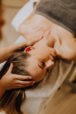 Stress relief neck and scalp massage.