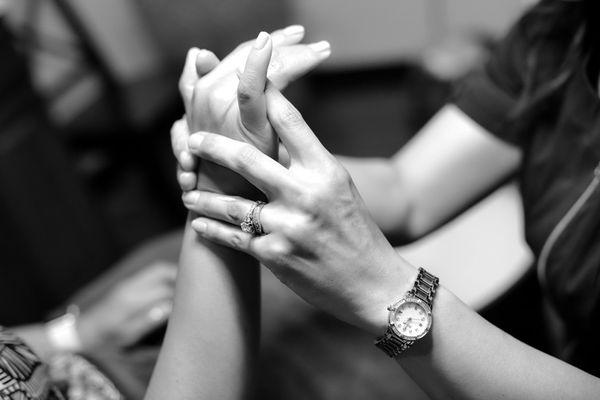 Natural nail manicure with hand and arm massage.