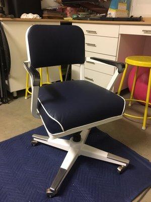 Finished chair with Navy Blue and White Piping Upholstery